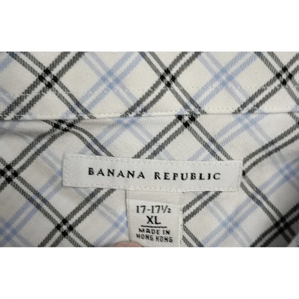 Banana Republic Mens XL Long Sleeve French Cuff Button Shirt Blue Plaid Bias